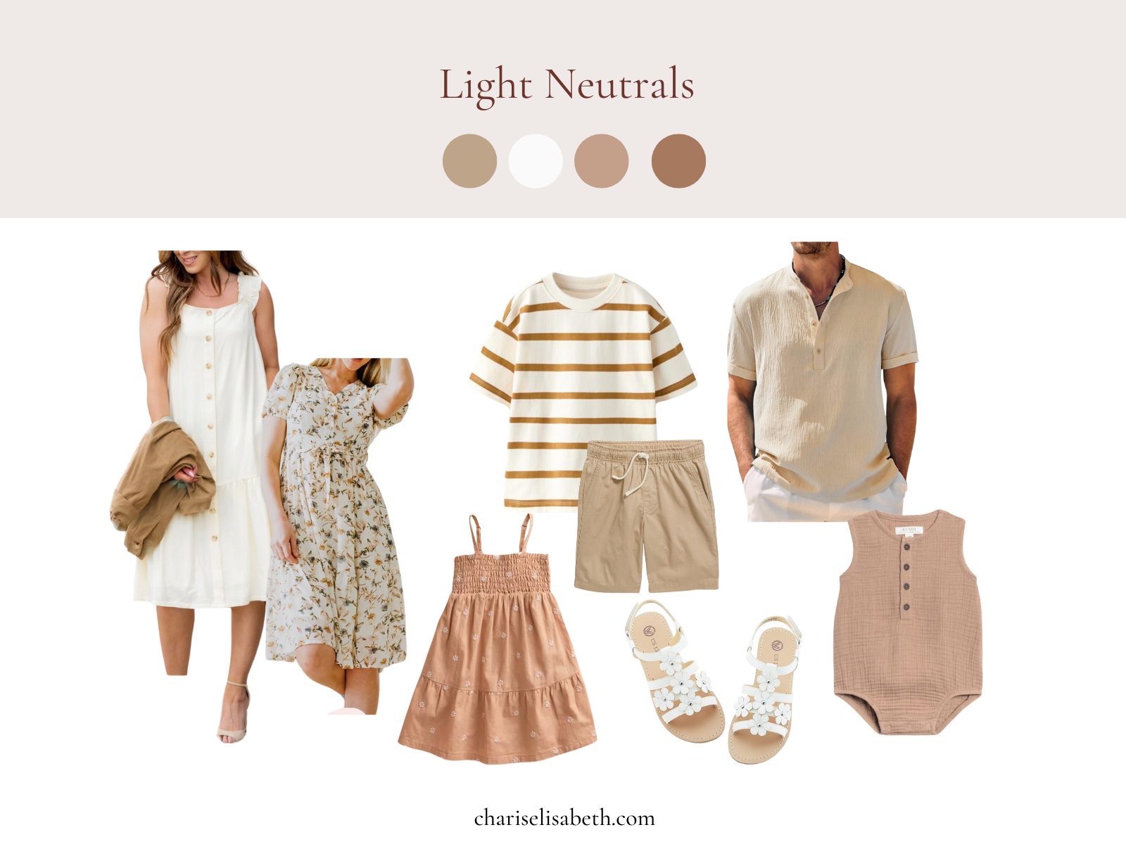 ideas for neutral clothing for a photo session.