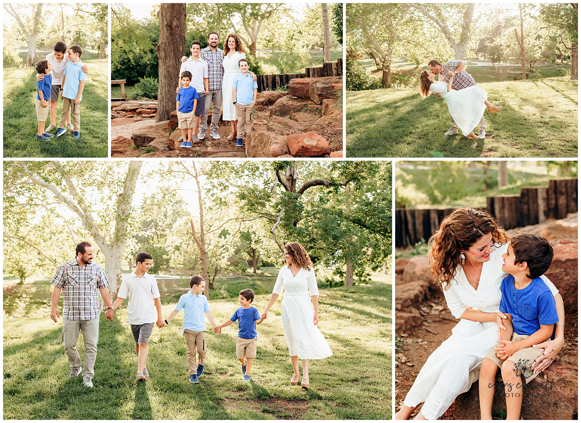 Family of 5 during a photo session at Will Rogers Botanical Gardens.