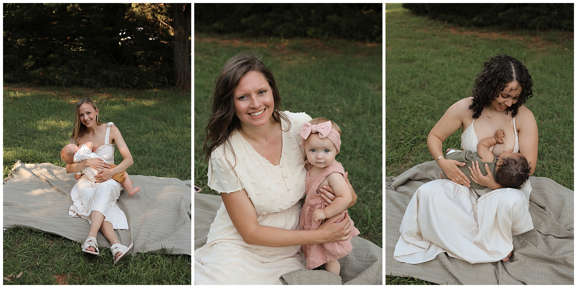 New parents sit on bed during at home newborn photo session.