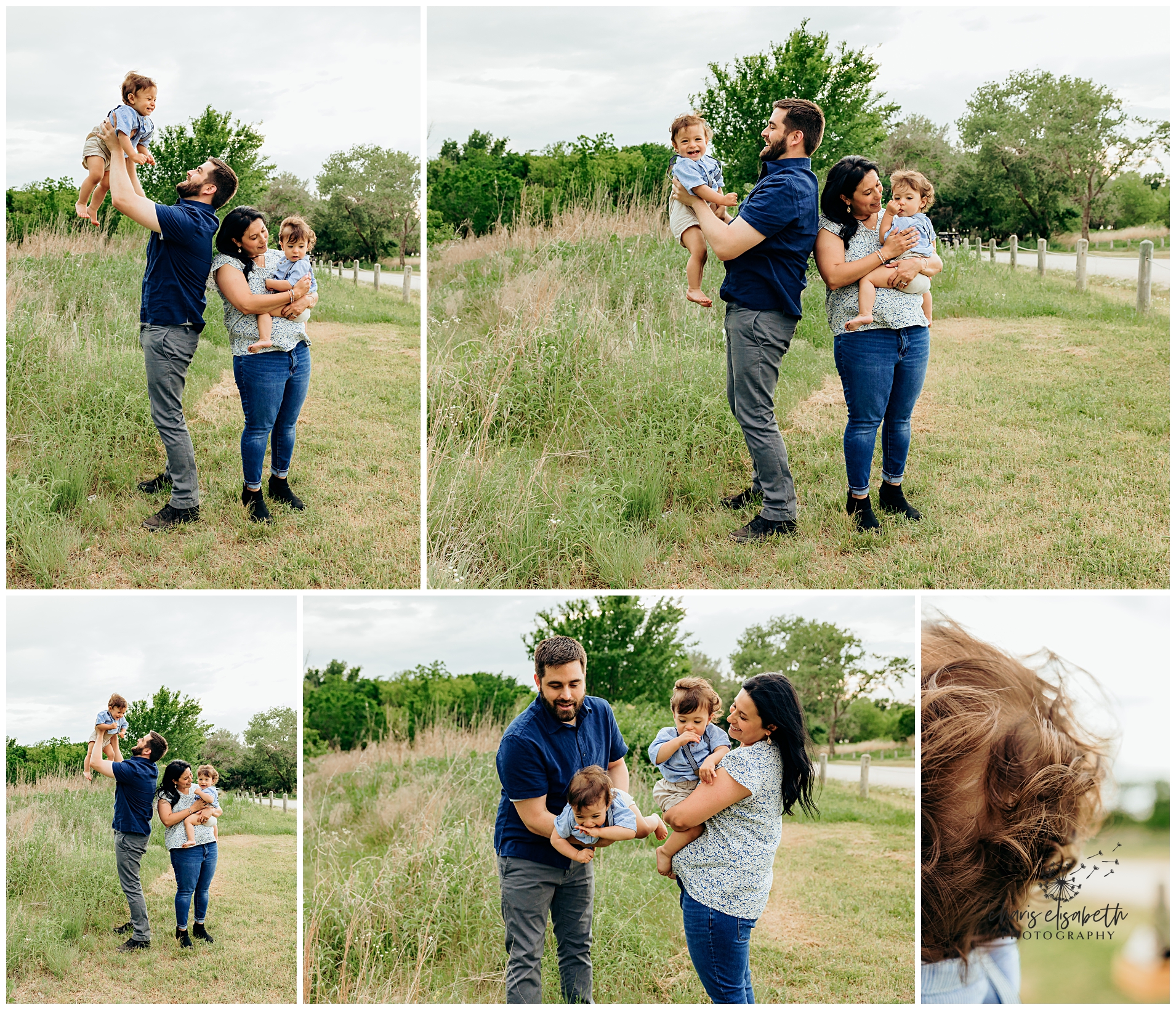 Family of four plays together during family photos in OKC.