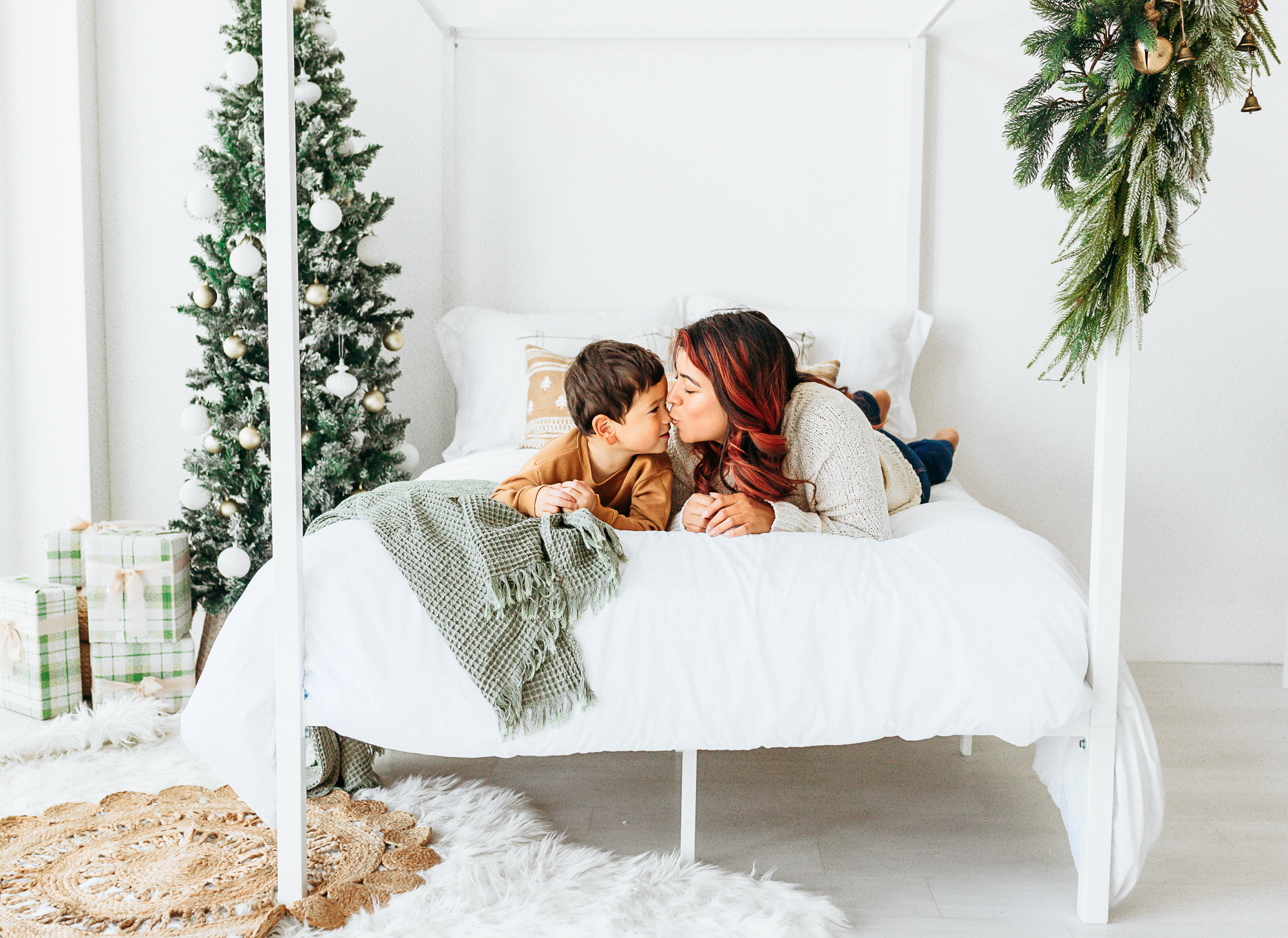 Mom and son in Christmas studio mini session in Edmond, OK.