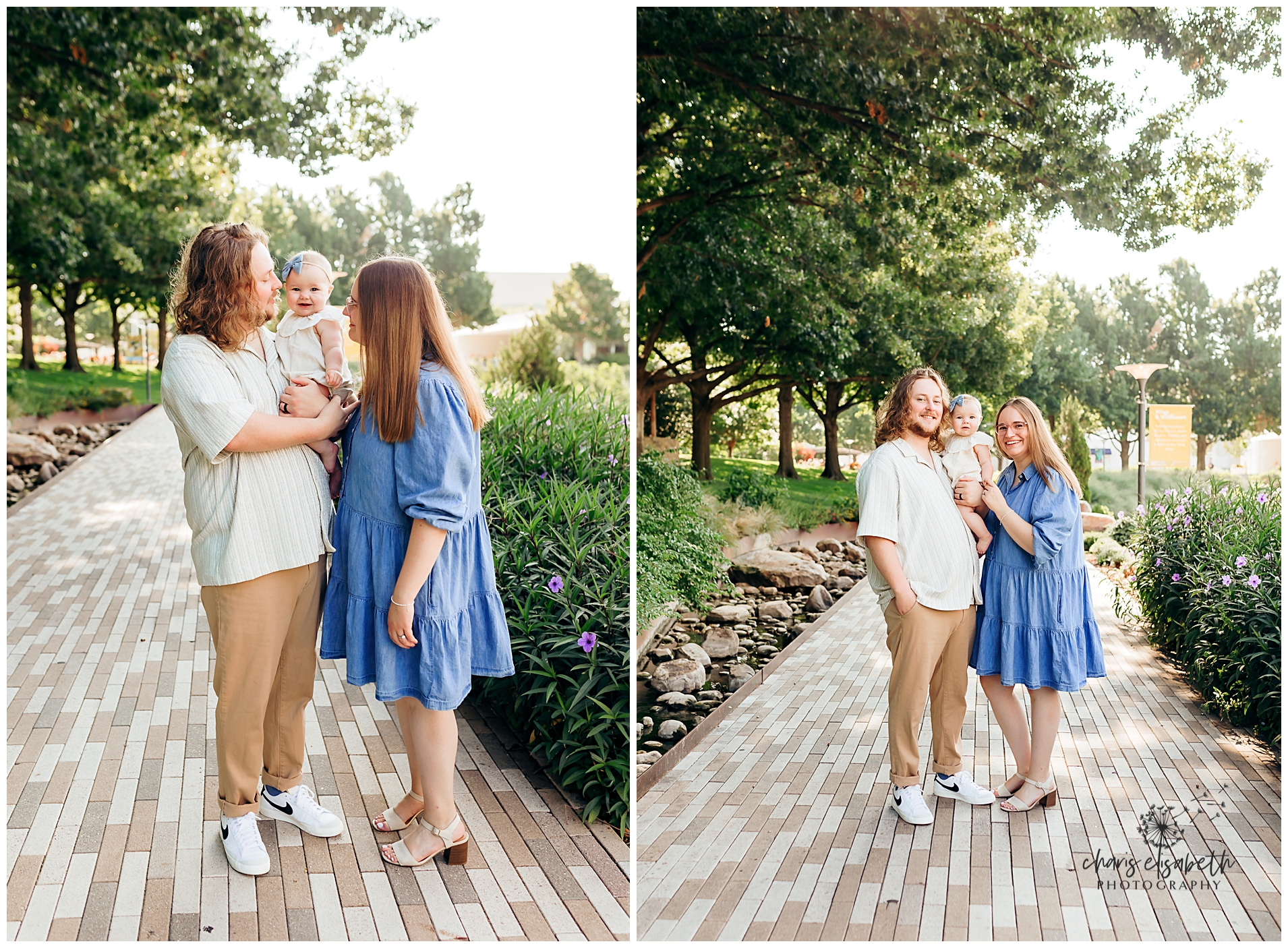 A family of 3 at the downtown OKC botanical gardens.