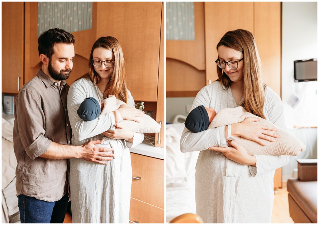 Mom and Dad with new baby during Fresh 48 Photo Shoot in OKC Lakeside hospital.